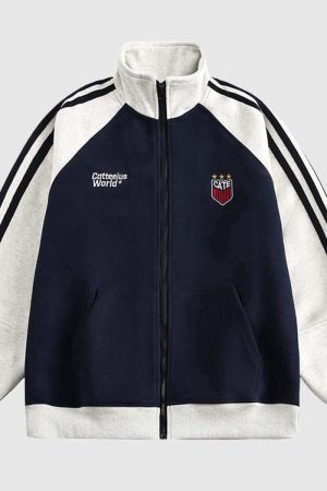 Style Core Aesthetics, New Style Trends Retro Stand Collar Track Jacket