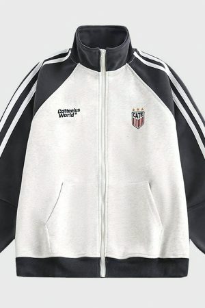 Style Core Aesthetics, New Style Trends Retro Stand Collar Track Jacket