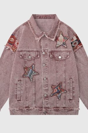 Style Core Aesthetics, New Style Trends Retro Star Patchwork Embroidered Denim Jacket