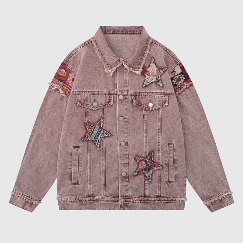 Style Core Aesthetics, New Style Trends Retro Star Patchwork Embroidered Denim Jacket