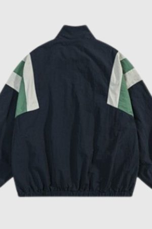 Style Core Aesthetics, New Style Trends Retro Streetwear Patchwork Stand Collar Jacket