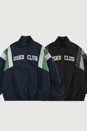 Style Core Aesthetics, New Style Trends Retro Streetwear Patchwork Stand Collar Jacket