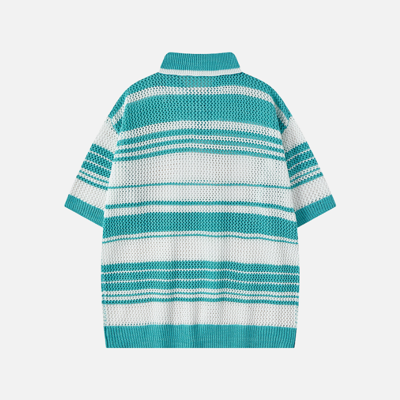 Style Core Aesthetics, New Style Trends Retro Striped Knit Polo Style Core Aesthetics, New Style Trends Retro Striped Knit Polo
