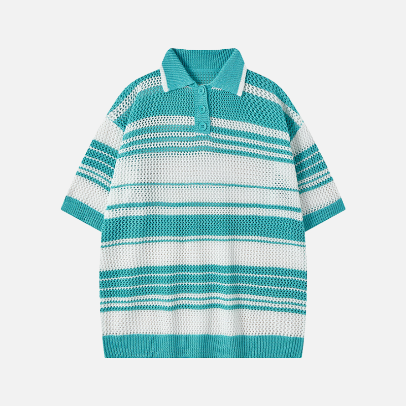 Style Core Aesthetics, New Style Trends Retro Striped Knit Polo Style Core Aesthetics, New Style Trends Retro Striped Knit Polo