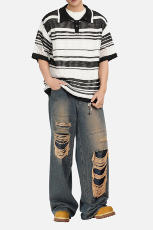 Style Core Aesthetics, New Style Trends Retro Striped Knit Polo