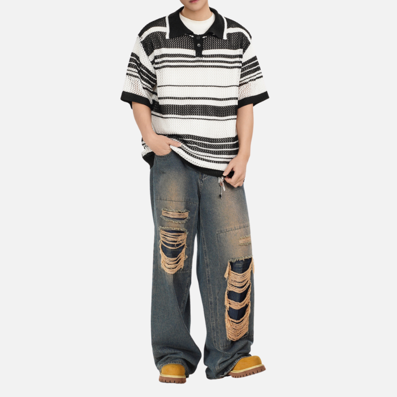 Style Core Aesthetics, New Style Trends Retro Striped Knit Polo Style Core Aesthetics, New Style Trends Retro Striped Knit Polo