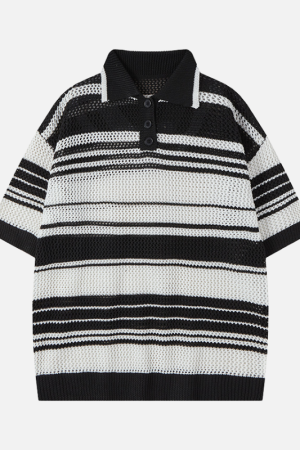 Style Core Aesthetics, New Style Trends Retro Striped Knit Polo