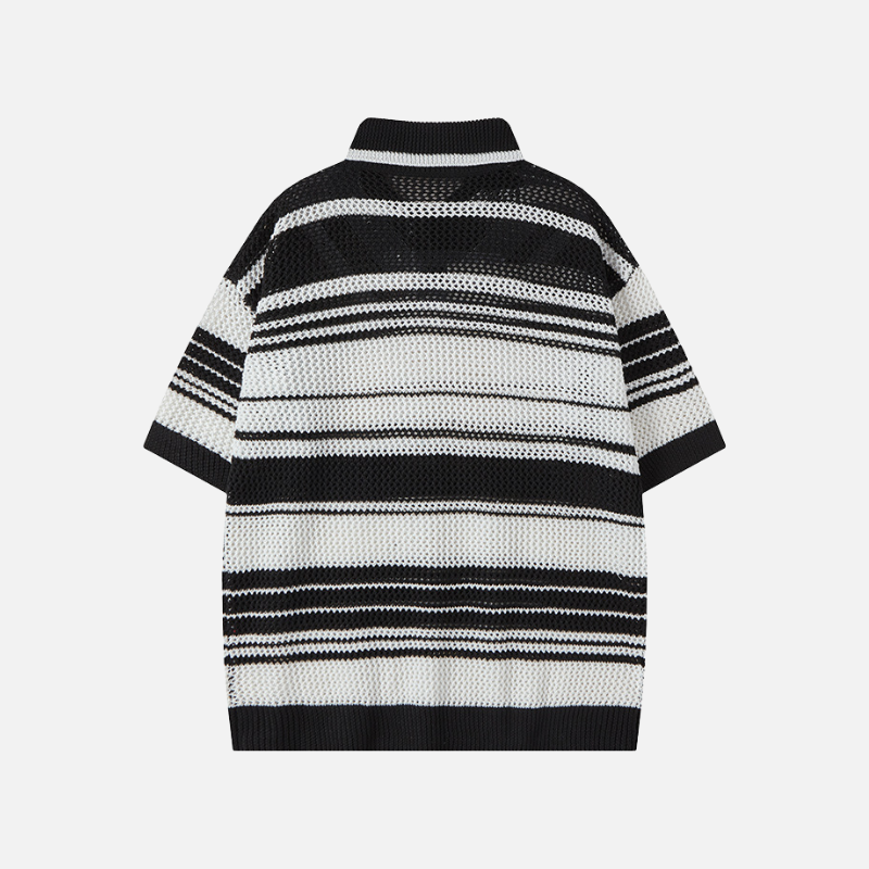Style Core Aesthetics, New Style Trends Retro Striped Knit Polo Style Core Aesthetics, New Style Trends Retro Striped Knit Polo