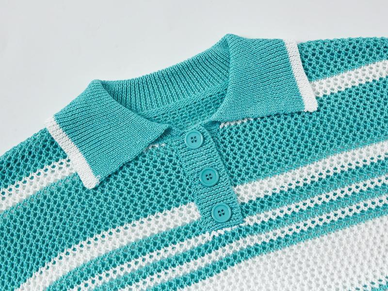 Style Core Aesthetics, New Style Trends Retro Striped Knit Polo Style Core Aesthetics, New Style Trends Retro Striped Knit Polo