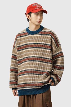 Style Core Aesthetics, New Style Trends Retro Striped Knit Sweater