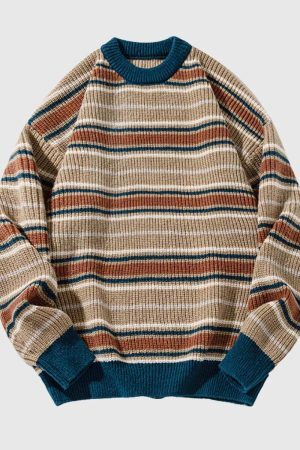 Style Core Aesthetics, New Style Trends Retro Striped Knit Sweater