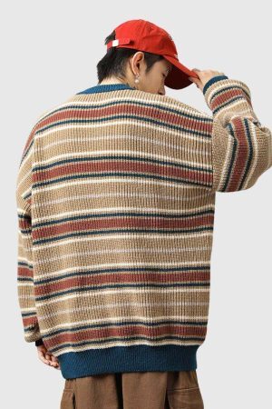 Style Core Aesthetics, New Style Trends Retro Striped Knit Sweater