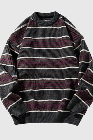 Style Core Aesthetics, New Style Trends Retro Striped Knit Sweater