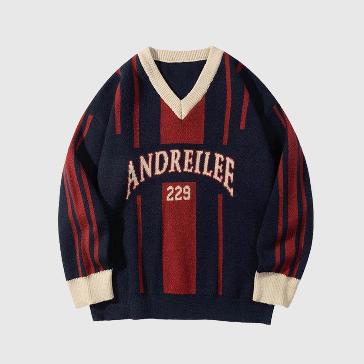 Style Core Aesthetics, New Style Trends Retro Striped V-Neck Sweater