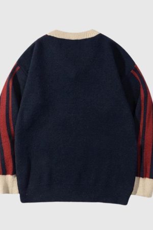 Style Core Aesthetics, New Style Trends Retro Striped V-Neck Sweater