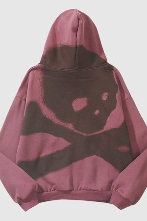 Style Core Aesthetics, New Style Trends Retro Wash Skull Print Hoodie
