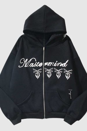 Style Core Aesthetics, New Style Trends Retro Wash Skull Print Hoodie