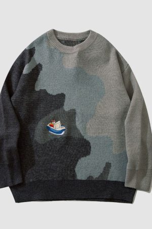 Style Core Aesthetics, New Style Trends Sailboat Embroidery Sweater