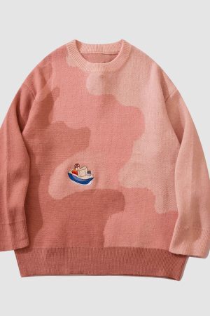 Style Core Aesthetics, New Style Trends Sailboat Embroidery Sweater