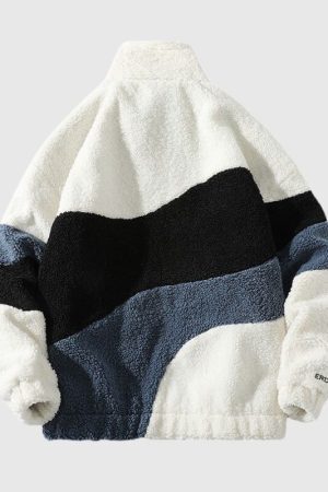 Style Core Aesthetics, New Style Trends Shearling Color-Block Collar Jacket