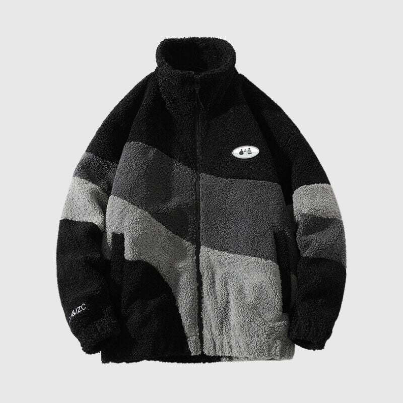 Style Core Aesthetics, New Style Trends Shearling Color-Block Collar Jacket Style Core Aesthetics, New Style Trends Shearling Color-Block Collar Jacket