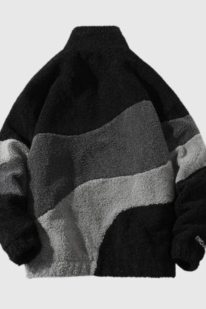 Style Core Aesthetics, New Style Trends Shearling Color-Block Collar Jacket