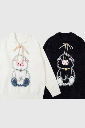 Style Core Aesthetics, New Style Trends Sheep Pattern Embroidered Mink Hair Pullover