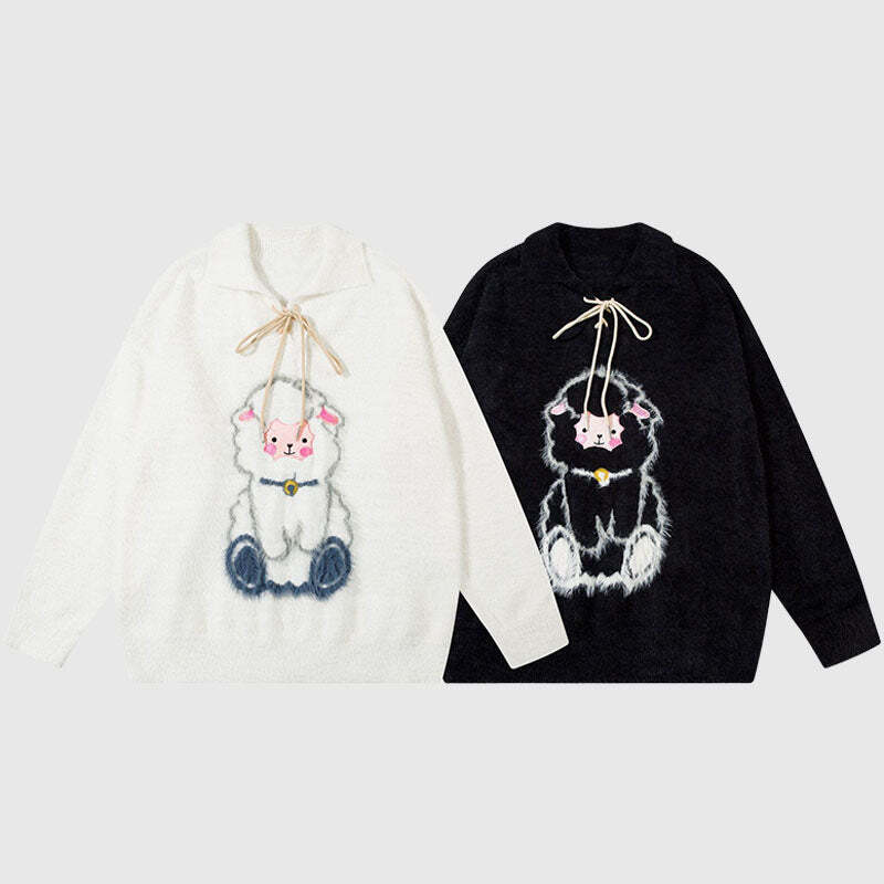 Style Core Aesthetics, New Style Trends Sheep Pattern Embroidered Mink Hair Pullover Style Core Aesthetics, New Style Trends Sheep Pattern Embroidered Mink Hair Pullover
