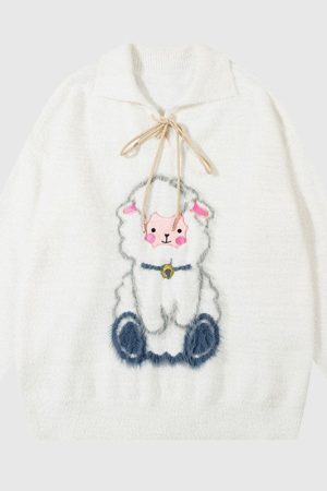 Style Core Aesthetics, New Style Trends Sheep Pattern Embroidered Mink Hair Pullover