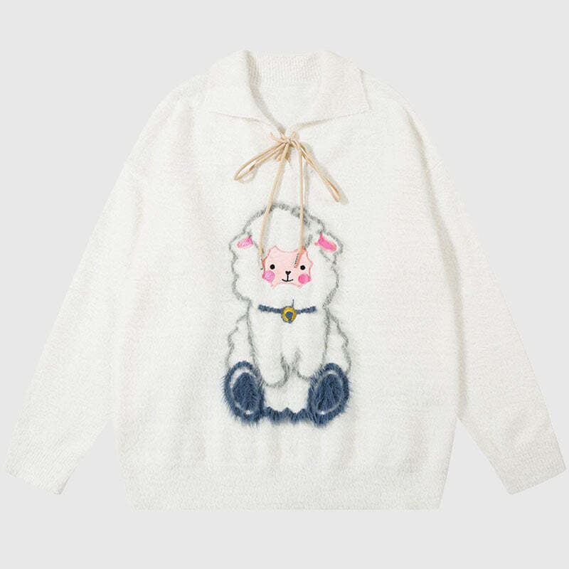 Style Core Aesthetics, New Style Trends Sheep Pattern Embroidered Mink Hair Pullover Style Core Aesthetics, New Style Trends Sheep Pattern Embroidered Mink Hair Pullover