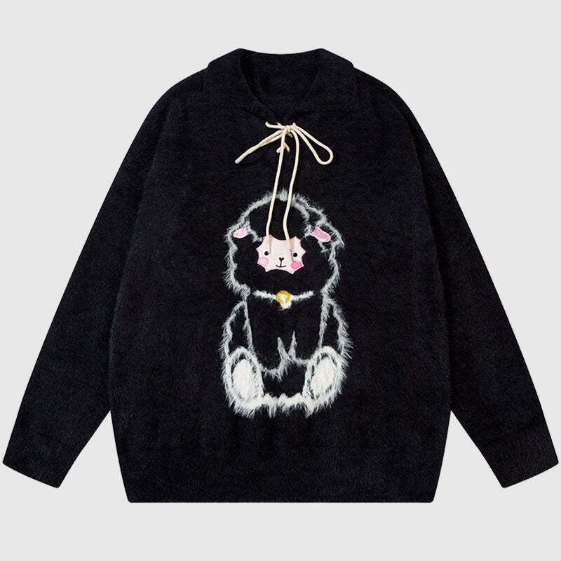 Style Core Aesthetics, New Style Trends Sheep Pattern Embroidered Mink Hair Pullover Style Core Aesthetics, New Style Trends Sheep Pattern Embroidered Mink Hair Pullover
