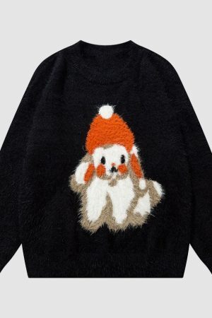 Style Core Aesthetics, New Style Trends Shy Dog Pattern Fuzzy Sweater