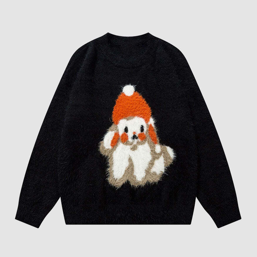 Style Core Aesthetics, New Style Trends Shy Dog Pattern Fuzzy Sweater