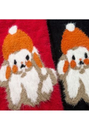 Style Core Aesthetics, New Style Trends Shy Dog Pattern Fuzzy Sweater