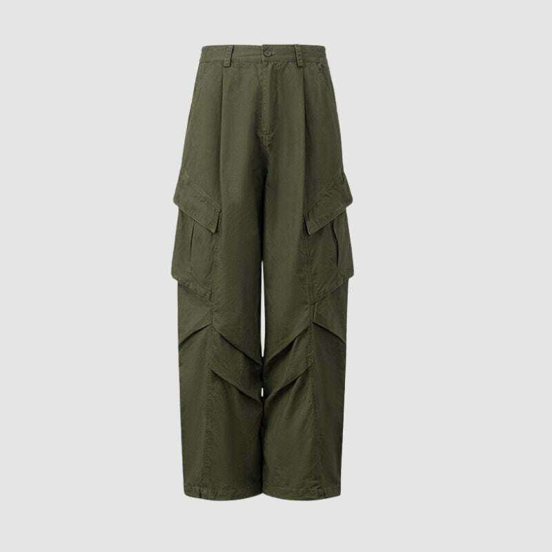 Style Core Aesthetics, New Style Trends Side Pocket Patch Pleated Cargo Pants