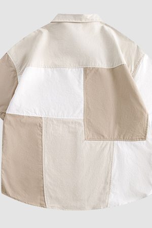 Style Core Aesthetics, New Style Trends Simple Contrast Patchwork Shirts
