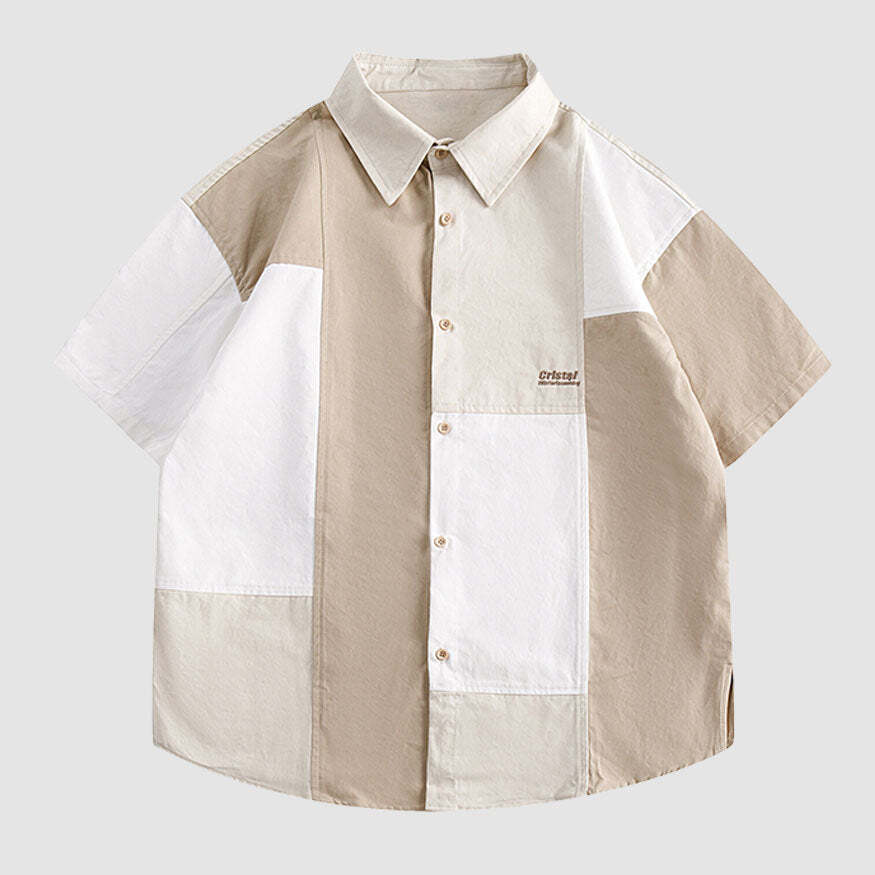 Style Core Aesthetics, New Style Trends Simple Contrast Patchwork Shirts