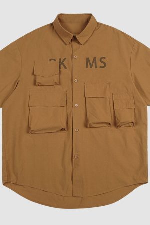 Style Core Aesthetics, New Style Trends Simple Pocket Cargo Shirts