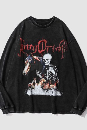 Style Core Aesthetics, New Style Trends Skeleton Devil Print Sweatshirt