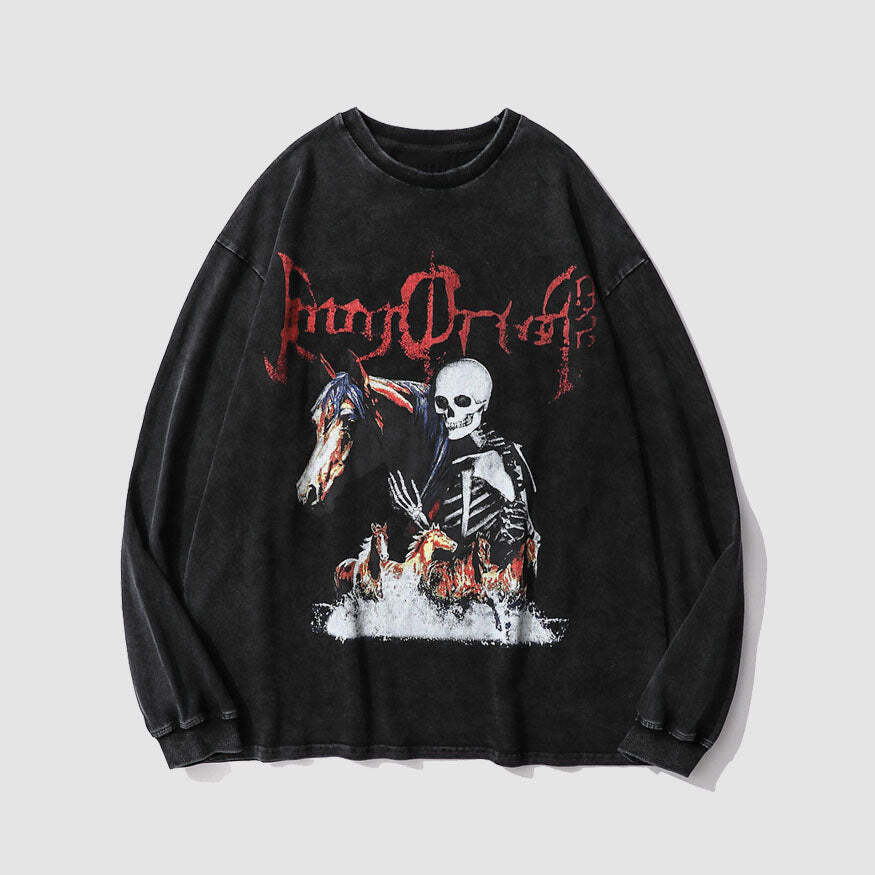 Style Core Aesthetics, New Style Trends Skeleton Devil Print Sweatshirt