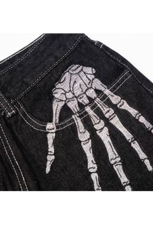 Style Core Aesthetics, New Style Trends Skeleton Embroidered Jeans