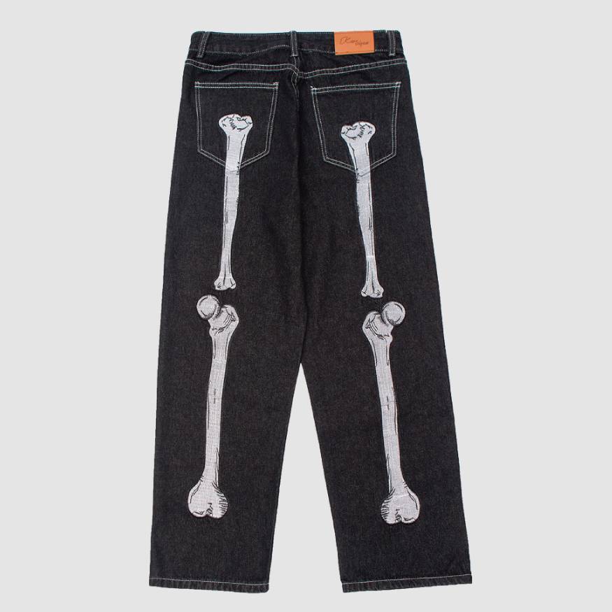Style Core Aesthetics, New Style Trends Skeleton Embroidered Jeans