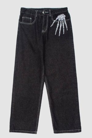 Style Core Aesthetics, New Style Trends Skeleton Embroidered Jeans