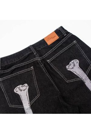 Style Core Aesthetics, New Style Trends Skeleton Embroidered Jeans