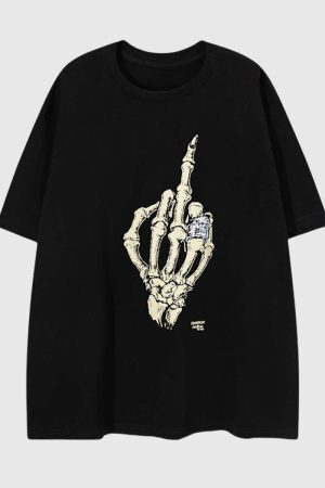 Style Core Aesthetics, New Style Trends Skeleton Graphic Print T-shirt