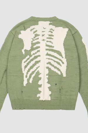 Style Core Aesthetics, New Style Trends Skeleton Print Knitted Sweater