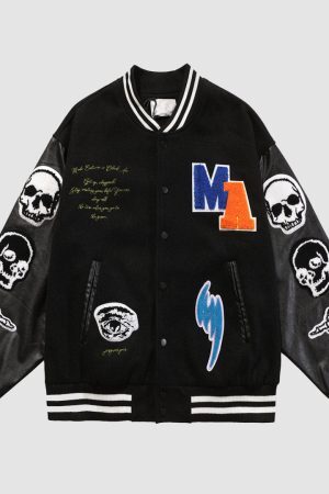 Style Core Aesthetics, New Style Trends Skull Armband Varsity Jackets