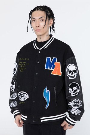 Style Core Aesthetics, New Style Trends Skull Armband Varsity Jackets