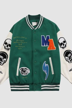 Style Core Aesthetics, New Style Trends Skull Armband Varsity Jackets