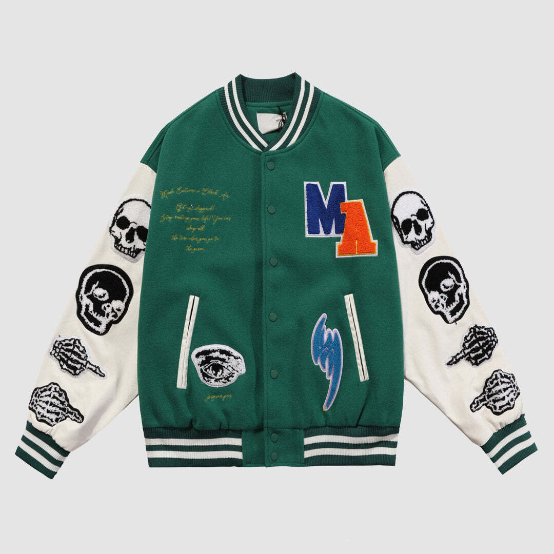 Style Core Aesthetics, New Style Trends Skull Armband Varsity Jackets